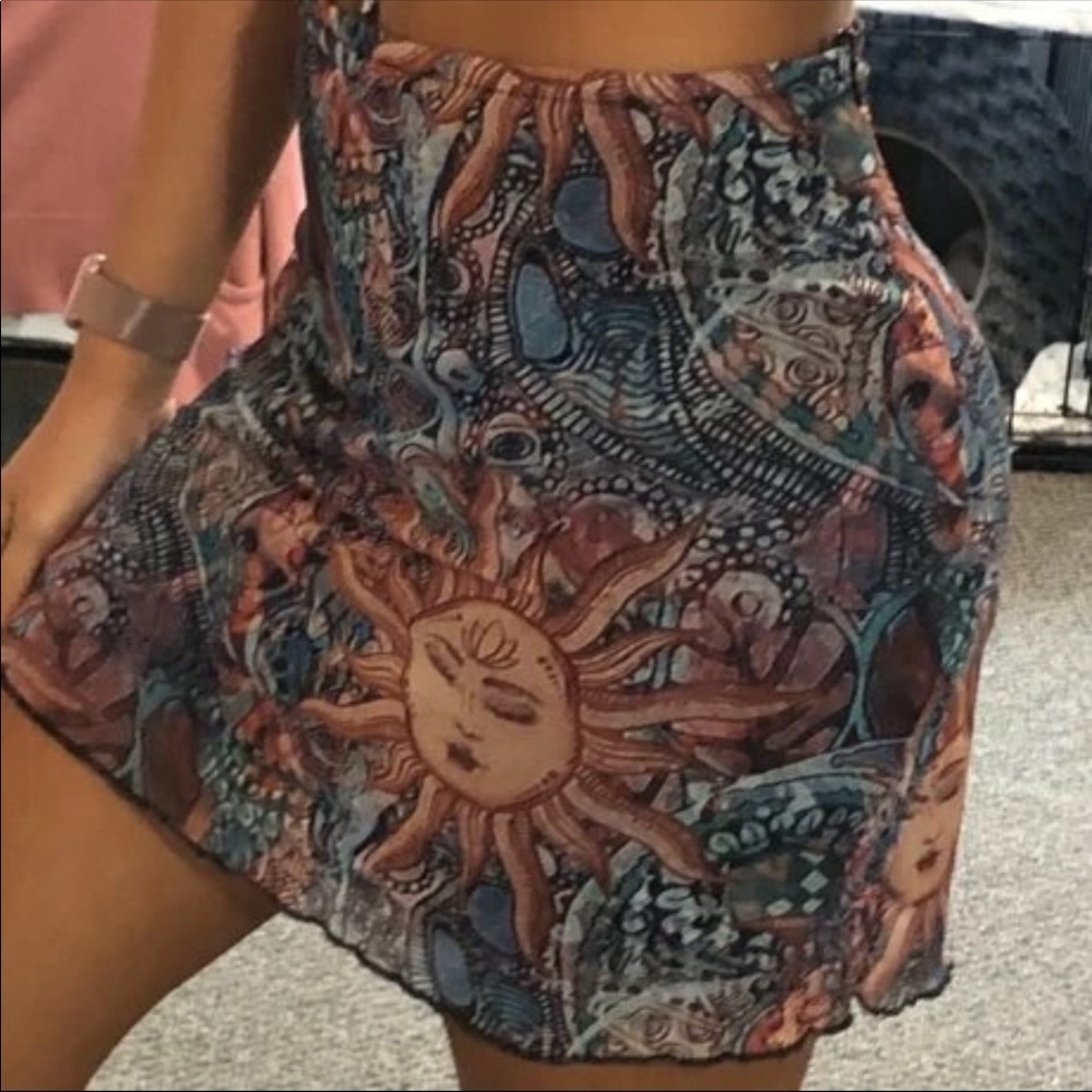 Sun and moon astrological mystic style mini skirt